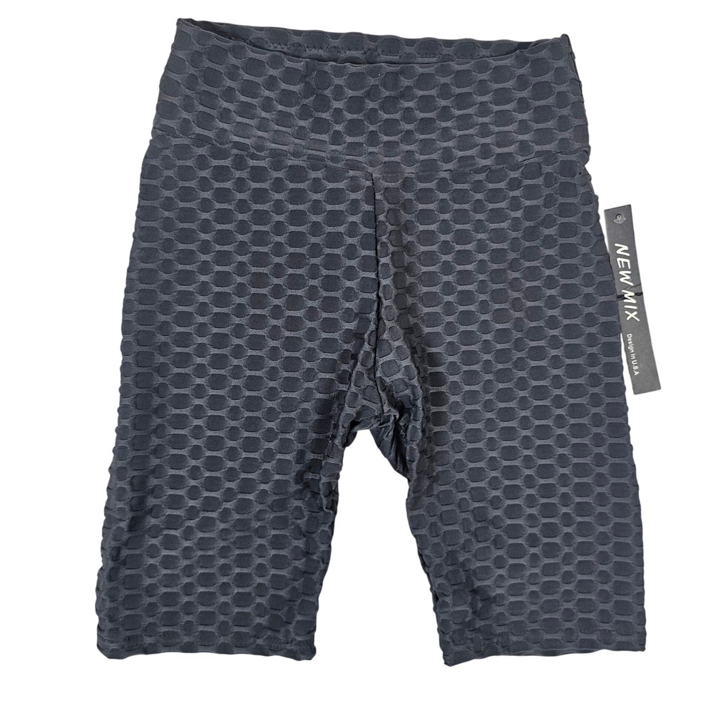 New Mix Womens Honeycomb Textured Biker Shorts Charcoal Gray High Waist NWT